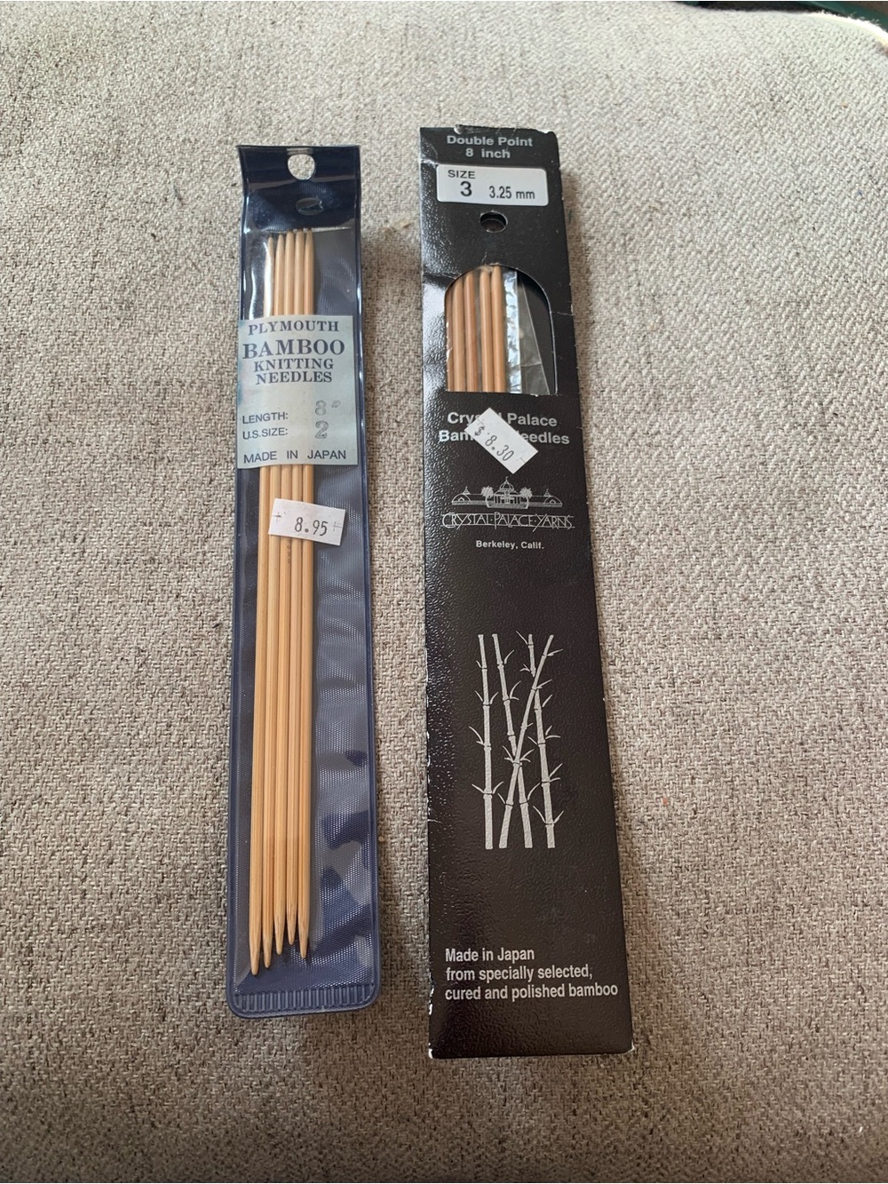 Vintage Bamboo DPN Knitting Needles Lot | Plymouth 6" & Crystal Palace 8"